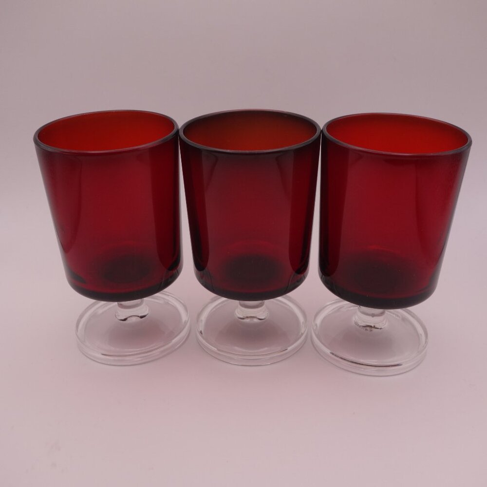 Set of Three(3) France Red Glasses with Thick Circular Base